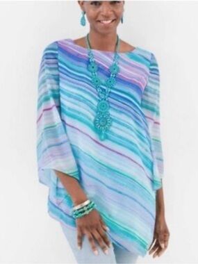 Chico’s Blue Stripes Asymmetrical Top